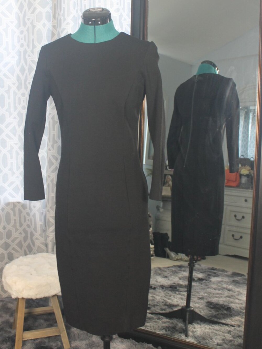 Pink Tartan Black Long‑Sleeve Sheath Dress – Size XS